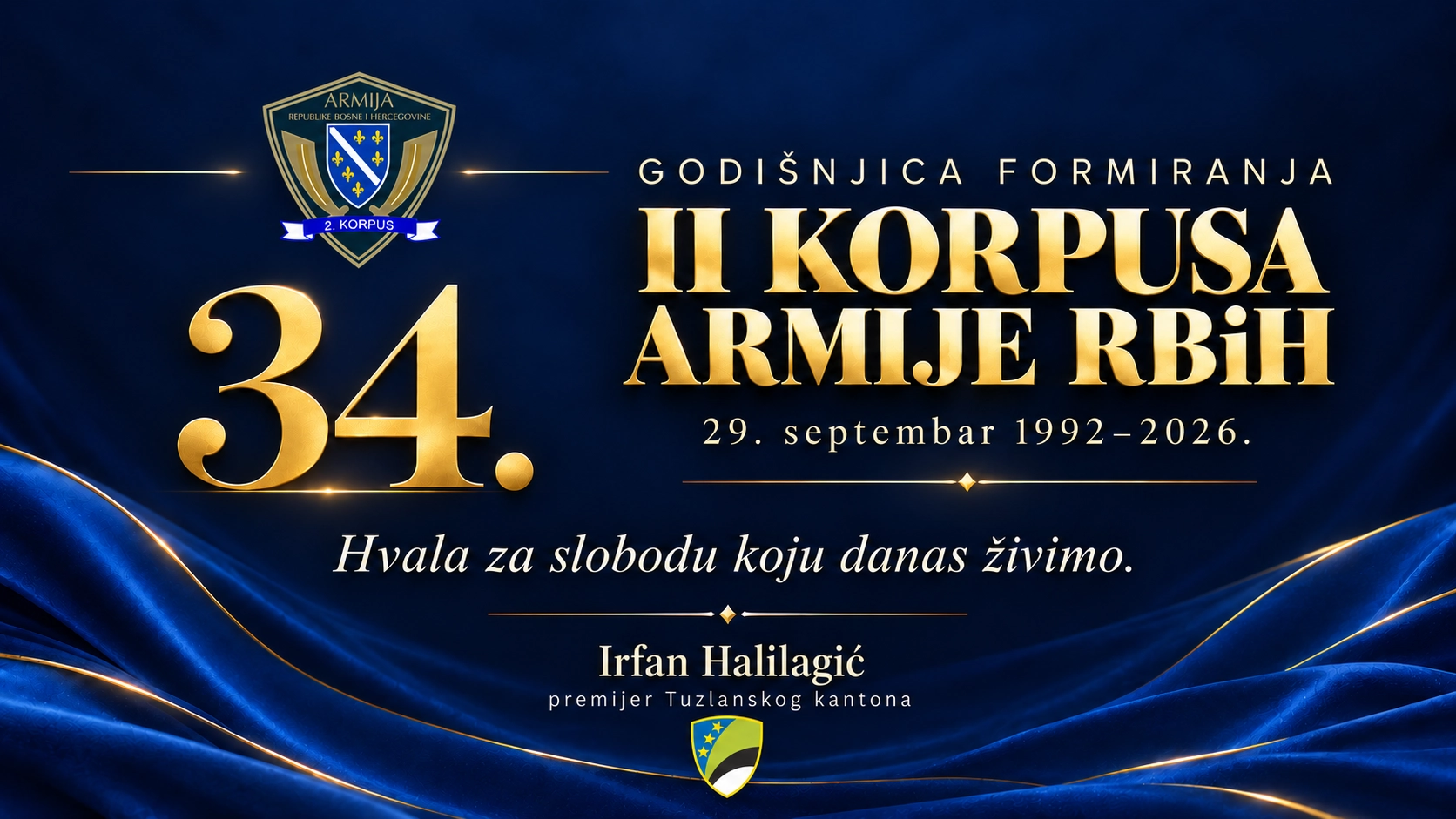 Čestitka povodom godišnjice formiranja Drugog korpusa ARBiH